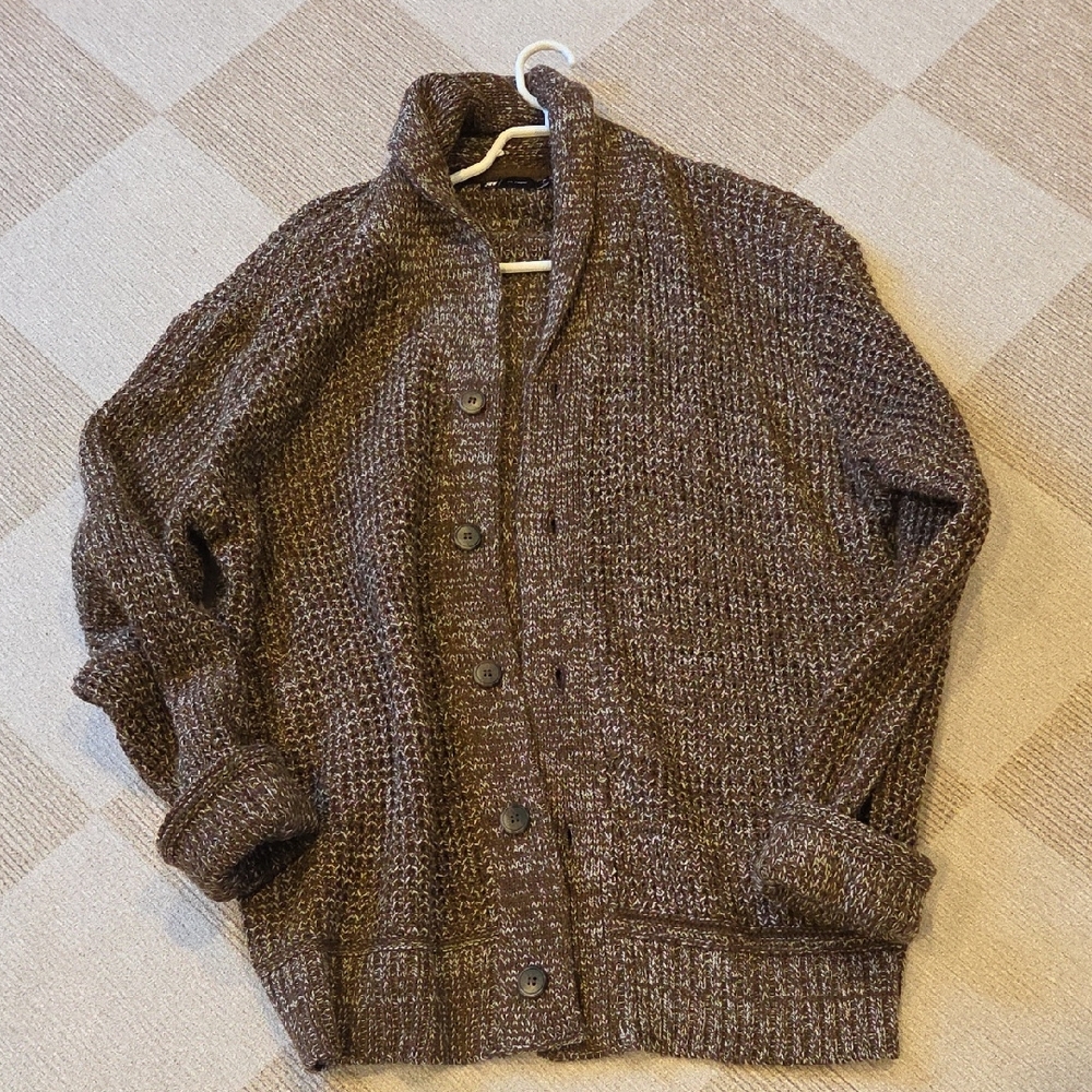 Simons Men's Textured Brown Cardigan Sweater